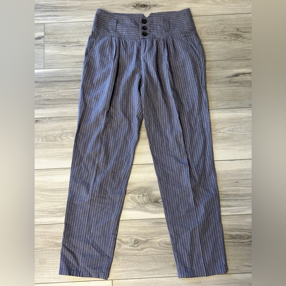 Sundance Linen Blend Striped Cropped Pants Size Small